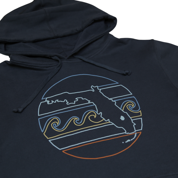 RETRO SUNSET OUTLINE UNISEX PIMA HOODIE - BLACK - Sunshine State®
