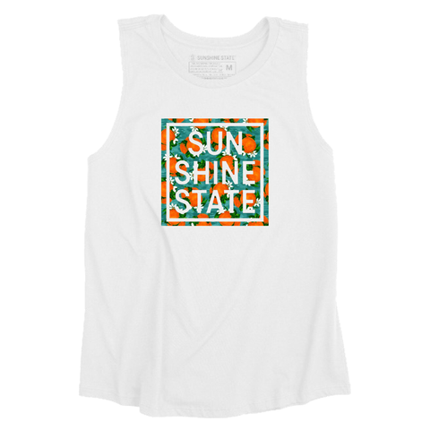 SUN SHINE STATE ORANGES MUSCLE TANK - WHITE