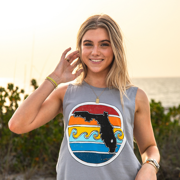 FL SUNSET MUSCLE TANK - GREY - Sunshine State®