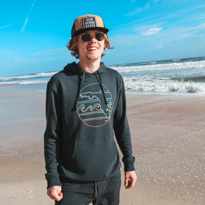 RETRO SUNSET OUTLINE UNISEX PIMA HOODIE - BLACK - Sunshine State®