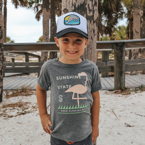 PINK FLAMINGO YOUTH SHORT SLEEVE TEE - HEATHER GREY - Sunshine State®