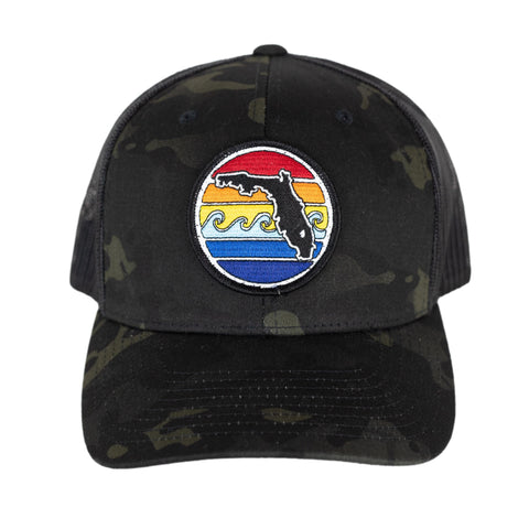 LIMITED EDITION FLORIDA SUNSET TRUCKER HAT - BLACK CAMO - Sunshine State® Goods