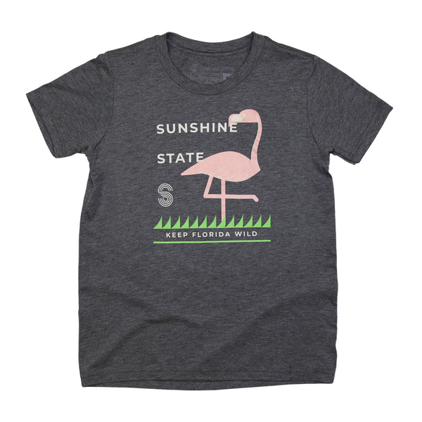PINK FLAMINGO YOUTH SHORT SLEEVE TEE - HEATHER GREY - Sunshine State®
