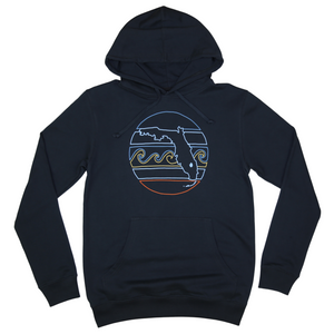 RETRO SUNSET OUTLINE UNISEX PIMA HOODIE - BLACK - Sunshine State®