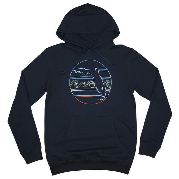 RETRO SUNSET OUTLINE UNISEX PIMA HOODIE - BLACK - Sunshine State®