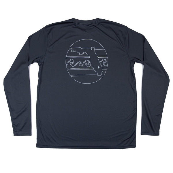 RETRO SUNSET OUTLINE MENS SOLAR PERFORMANCE SHIRT- METAL - Sunshine State®