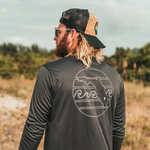 RETRO SUNSET OUTLINE MENS SOLAR PERFORMANCE SHIRT- METAL - Sunshine State®